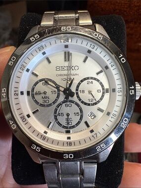 Seiko Silver and Black Chronograph Watch